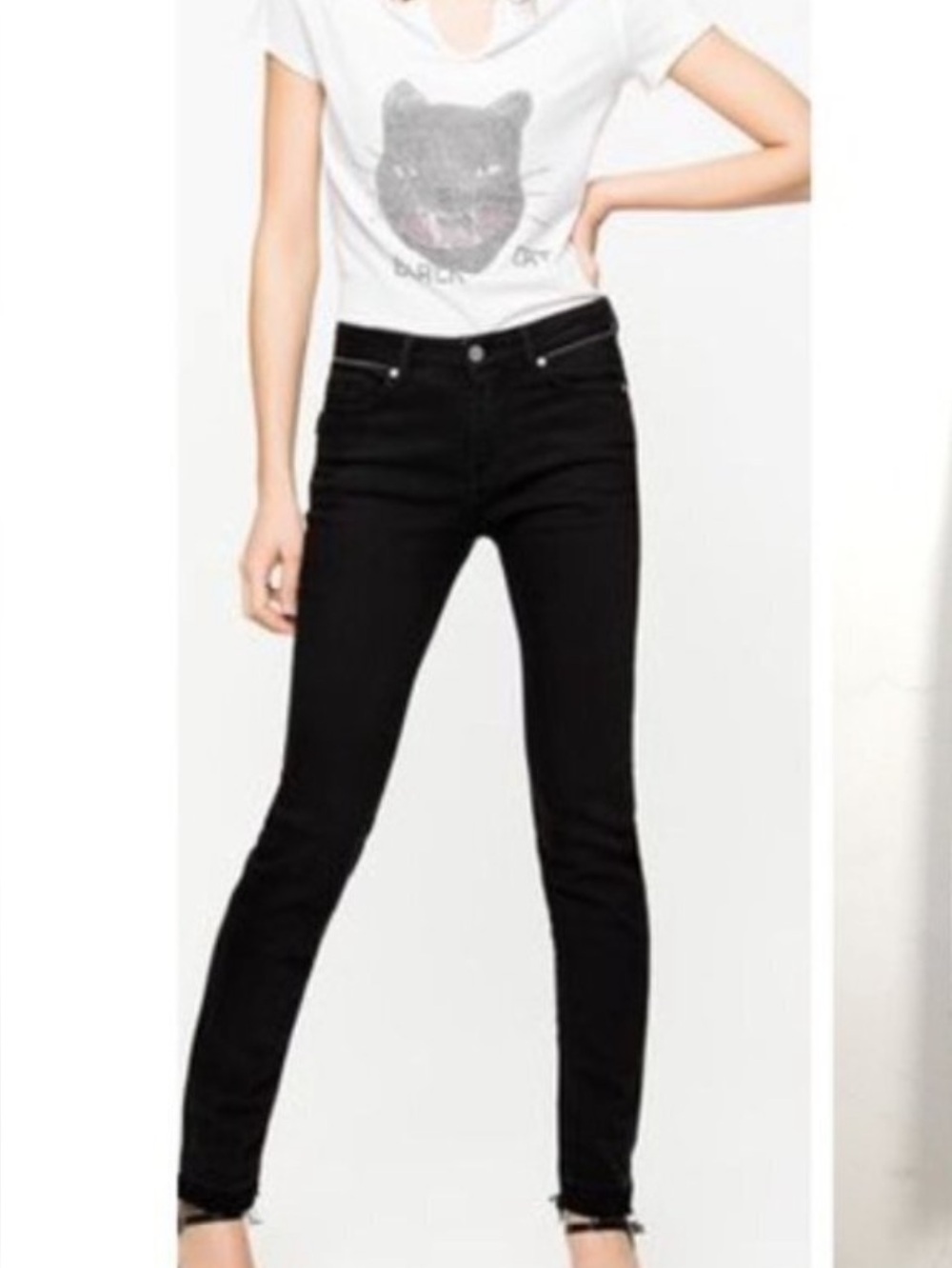 Zadig & Voltaire Jeans Black Eva Zipper Raw Hem Skinny Size 30.